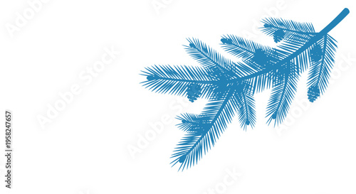 Blue Fir Tree Branch with Cones, Minimalist Christmas Decoration Element