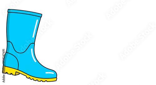 Bright Blue Rain Boot with Yellow Sole, Isolated on White Background