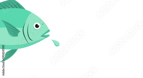 Curious Teal Fish Swimming and Dropping Water Droplets