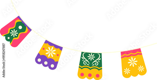 Cinco de mayo mexican culture celebration garland, bunting flag decoration. Vector isolated