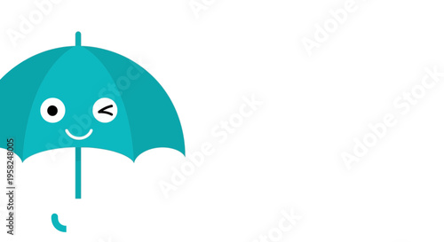 Cute cartoon umbrella character winking and smiling against white background