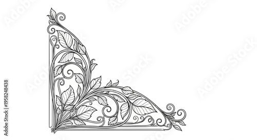 Elegant Floral Corner Design - Vintage Leaf Swirls Illustration