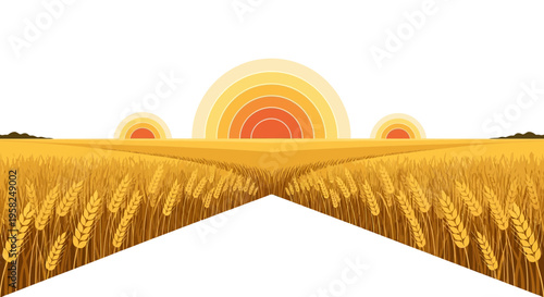 Golden Wheat Field Sunrise Landscape - Agricultural Horizon