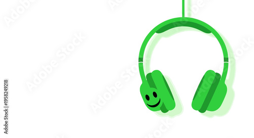 Green Headphones with Happy Face Emoji Hanging