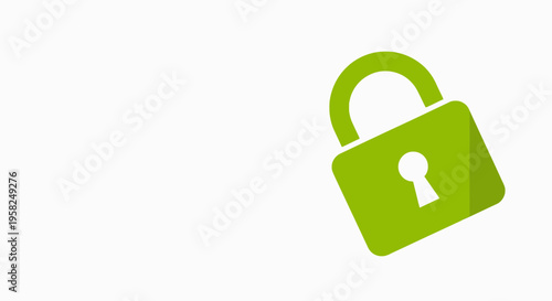 Green padlock icon on white background, security and protection concept