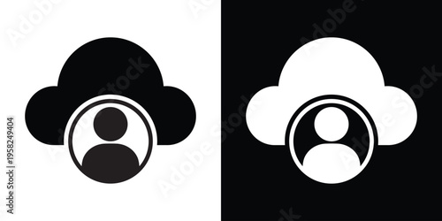 A cloud symbol integrated with a human silhouette icon. Perfect for representing cloud-based user accounts, personal profiles, member login, and secure identity management in the cloud.