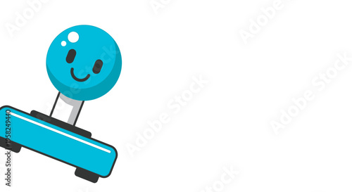 Happy Cartoon Stamp Icon with Smiling Face, Approval Stamp Graphic