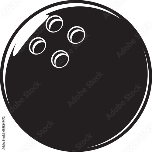 Black and white bowling ball icon with three finger holes isolated illustration
