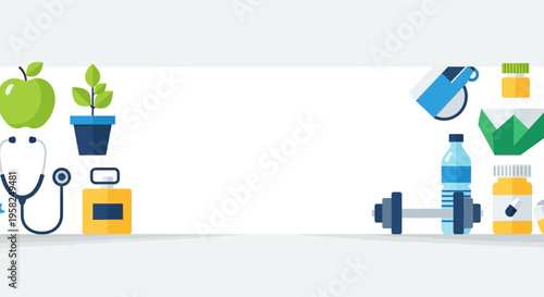 Healthy Lifestyle Flat Icons Set: Fitness, Nutrition, Medicine, and Wellness