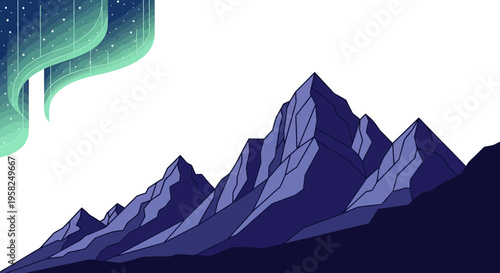 Majestic Mountain Range Under Aurora Borealis