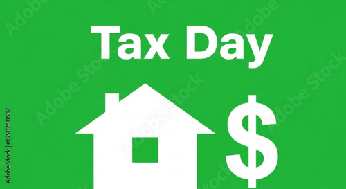 A vector graphic illustration of a house and dollar sign representing Tax Day