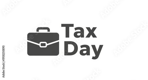 A minimalist vector graphic illustration of a briefcase and the words 'Tax Day' in a modern flat design style.