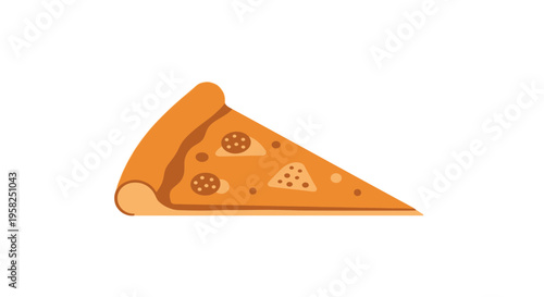 Slice of Pepperoni Pizza with Cheese and Crust - Flat Design