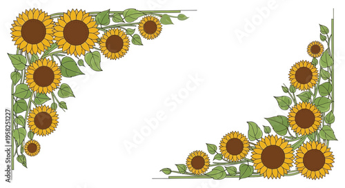 Sunflower Corner Borders - Decorative Floral Elements for Summer and Autumn Designs