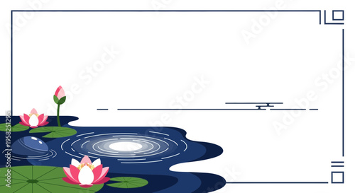 Tranquil Lotus Pond with Ripples and Zen Stones