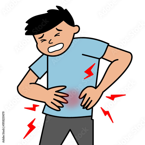 man suffering from stomach pain cramp medical icon color.eps