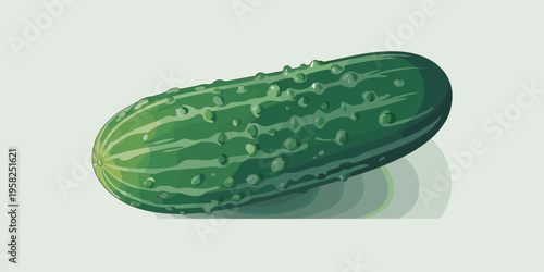 Fresh organic cucumber vegetable illustration isolated on a solid light background showing detailed green skin texture of ripe garden produce perfect for healthy eating diet concepts and culinary grap