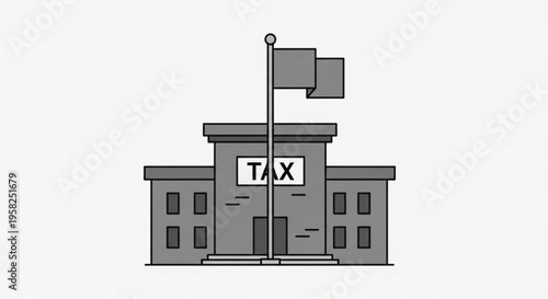 A minimalist vector graphic illustration of a government tax building with a flagpole