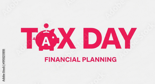 A vector graphic illustration of a tax day financial planning logo with a piggy bank and calendar icon