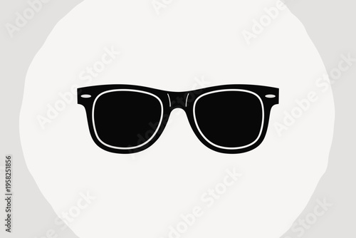 Minimalist black sunglasses silhouette icon isolated on a clean white background, classic retro eyewear design for summer fashion, summer vacation style, optics shop logo, summer holiday beach accesso