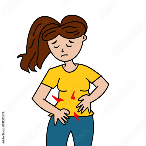 woman suffering from stomach pain cramp medical icon .eps