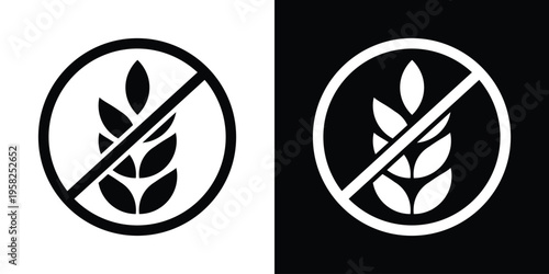 Universal gluten-free icon featuring a crossed-out wheat stalk. Perfect for food packaging labels, dietary restriction signs, healthy menu icons, and allergen-free product branding.