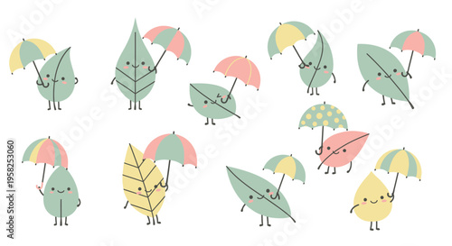 Cute flying tulips with wings and happy faces