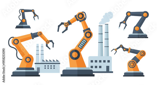 Collection of colorful drone icons with cameras and propellers.