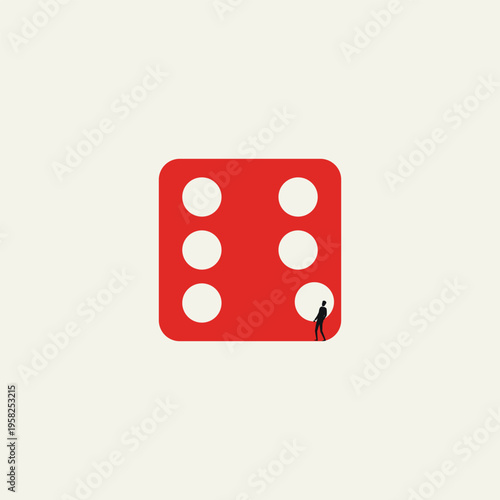 Businessman acts as the final dot to complete a red die. This minimal vector illustration provides a business concept to find a corporate solution and reach achievement.