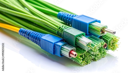 Close-up of Fiber Optic Cables with Connectors.