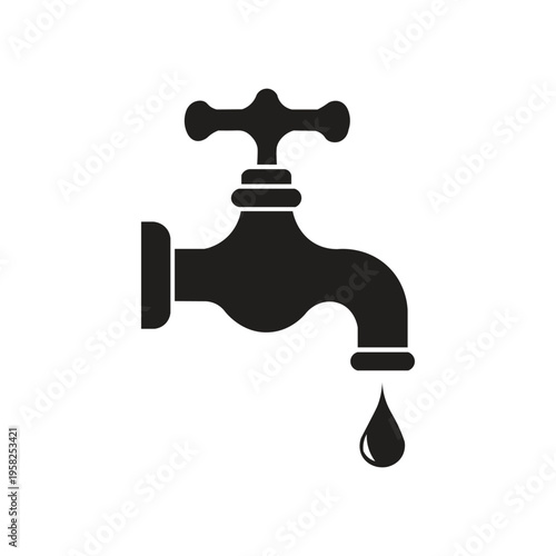 Water faucet icon silhouette illustration A water faucet icon is a visual symbol in the form of a graphic, vector, or silhouette that represents a device for controlling the flow of liquid (water). Ge