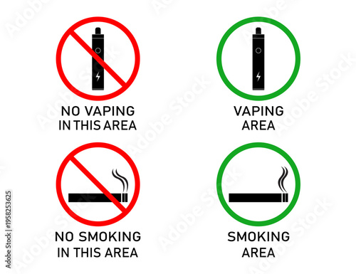 No Vaping and No Smoking Signs With Vaping Area and Smoking Area Symbols.