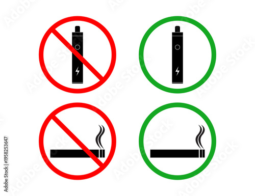 No Smoking and No Vaping Prohibited and Allowed Icons Set.