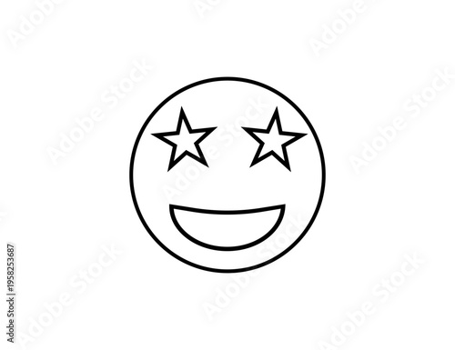 Star-Eyed Smiling Emoji Outline Icon.