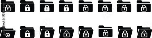 Secure folder silhouette icon set, data protection and confidentiality symbol
