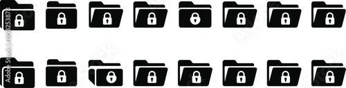 Secure folder silhouette icon set, data protection and confidentiality symbol