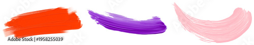 Vibrant abstract paint strokes in orange, purple, and light pink, isolated on a transparent background.