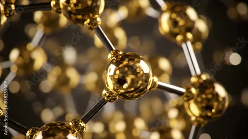 Gold molecular structure model closeup.