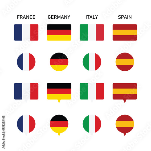France Germany Italy Spain Flags Vector Icon National Design Set