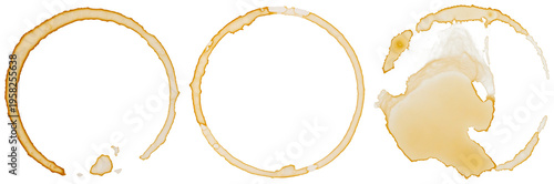 Foto Three distinct coffee cup rings and splatters, a realistic photograph isolated on a transparent background for design