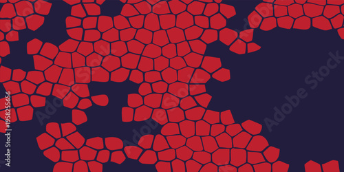 Abstract red organic tessellation background with uneven polygons. Modern fragmented pattern, dark negative space