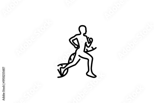 genetics line icon, dna strand and people running vector template. black and white style. 