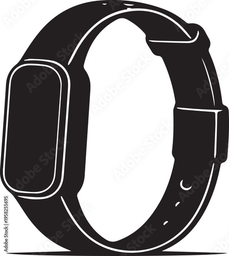 Black and white fitness tracker smartwatch icon isolated on white background