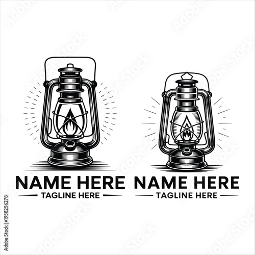 Two vintage kerosene lanterns with radiating lines and text