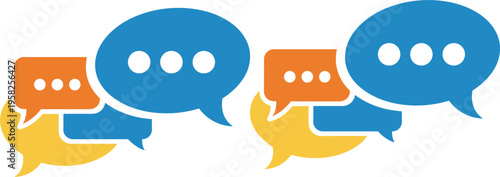 Colorful chat bubble icons representing communication messaging conversation speech dialogue social interaction symbols in modern flat vector illustration style