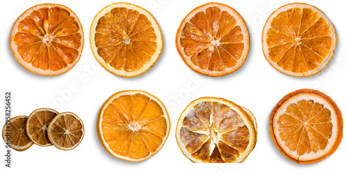 Fotografija Collection of dried orange slices, showcasing natural texture and rustic charm, isolated on a transparent background