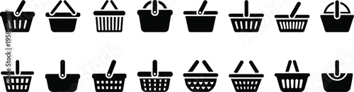 Picnic basket silhouette icon set, outdoor leisure and picnic concept