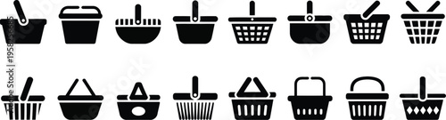 Picnic basket silhouette icon set, outdoor leisure and picnic concept