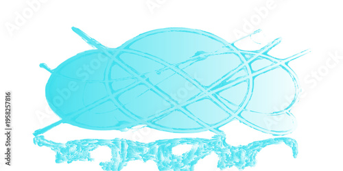 Hand drawn illustration of a globe with a cartoon airplane flying through the sky over a vector ocean filled with marine nature like fish and sharks