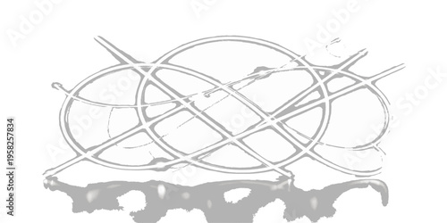 A 3D vector illustration of a World War II globe on a white background featuring a wire technology pattern and circular motion lines for a conceptual art design